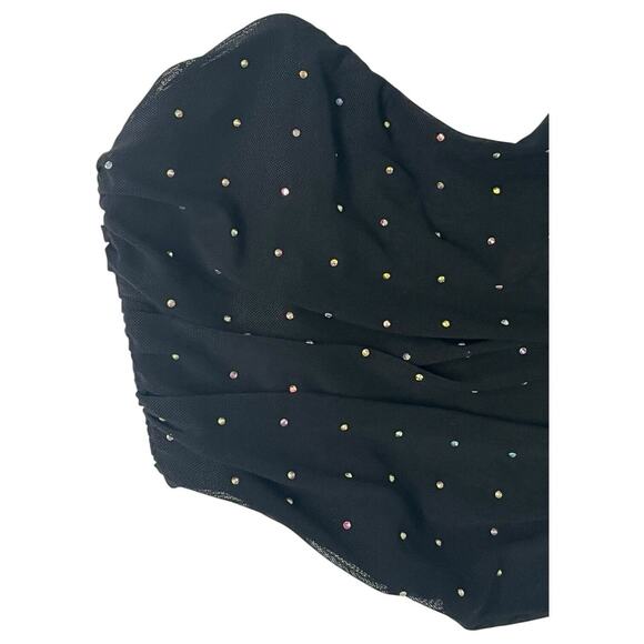 Hello Molly Top Womens S Cropped Strapless Rhinestone Sweetheart Diva Black - Picture 9 of 13